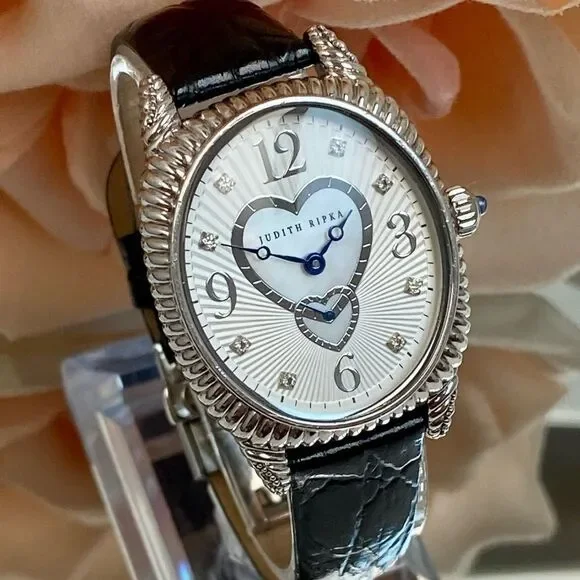 Judith Ripka Sterling Silver Heart Motif MOP Dial Ladies Dress Watch - Picture 4 of 16